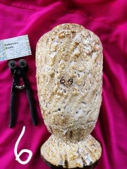 Halved ceramic vase labeled SA with mottled brown and white glaze, shown on magenta fabric with tools – The Mosaic Mall